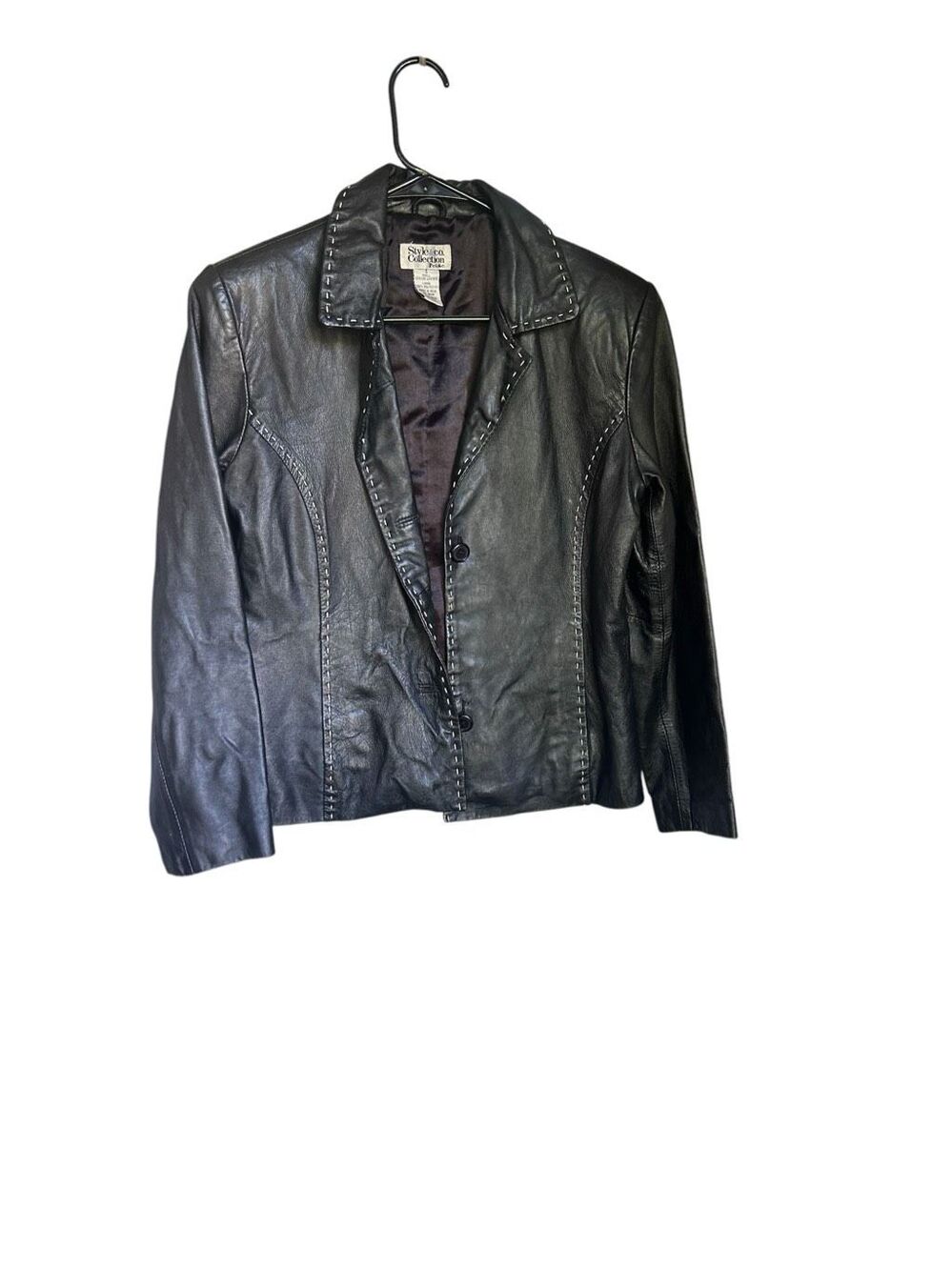 Vintage Style & Co Collection Petite Black Leather Whip stitching Jacket S